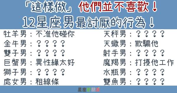 「這樣做」他們並不喜歡！12星座男最討厭的行為！根本在玩火！